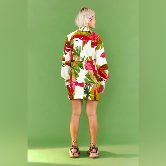 Farm Rio Spring Forest Long Sleeve Linen Blend Minidress - Picture 3 of 13